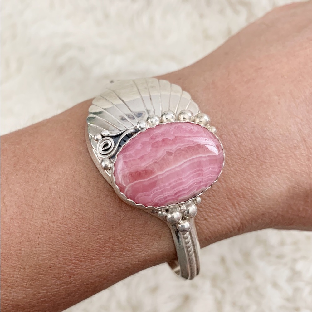 M Spencer sterling silver Rhodochrosite bangle